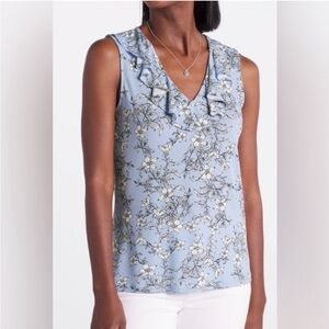 Karl Lagerfeld Paris Sofia Ruffle Sleeveless Floral Stretch Blouse NWT